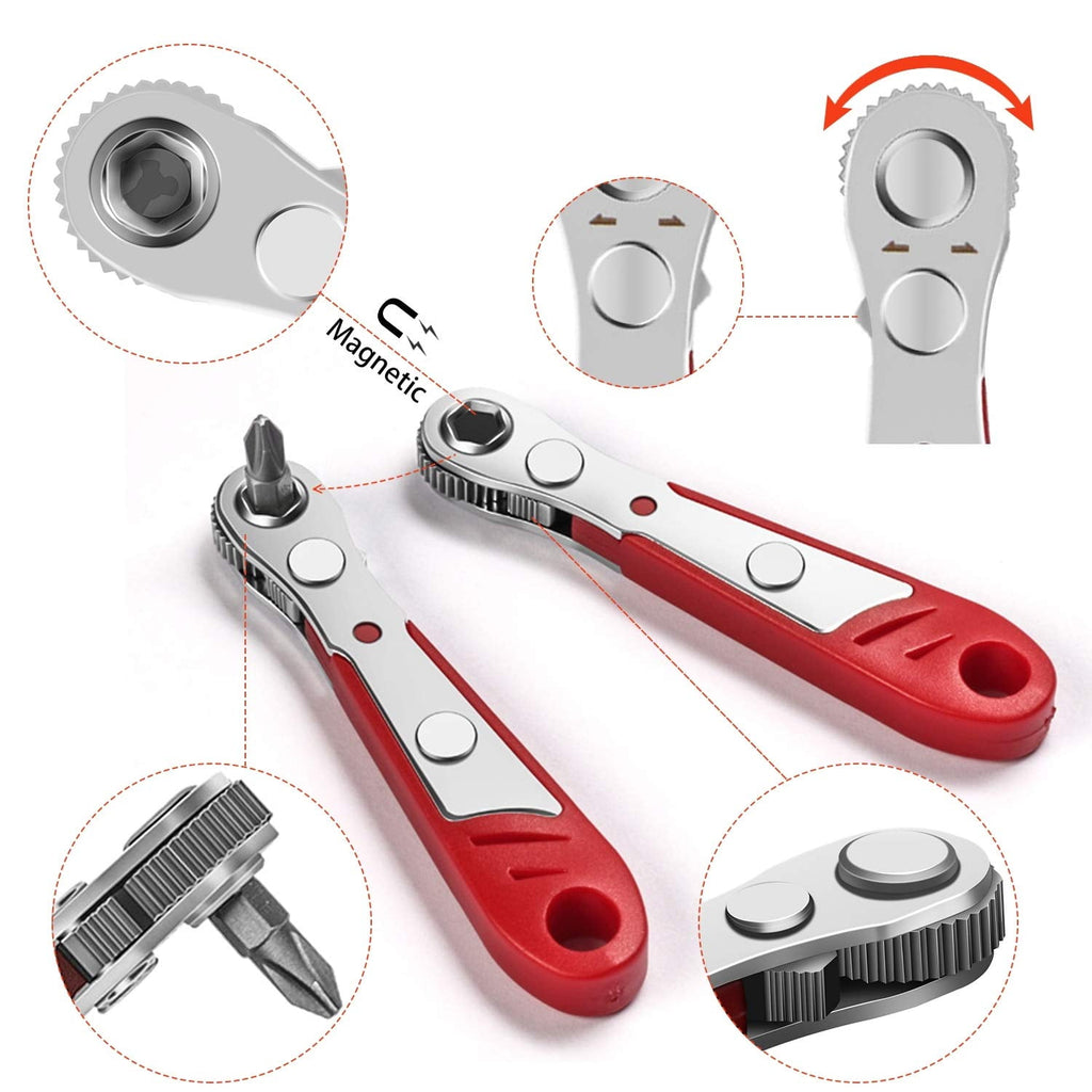 Right Angle Screwdriver, 1/4 Mini Ratchet Set,90 Degree Offset Ratcheting Wrench,Hex/Torx/Slotted/Phillips Magnetic Bits - Image 5