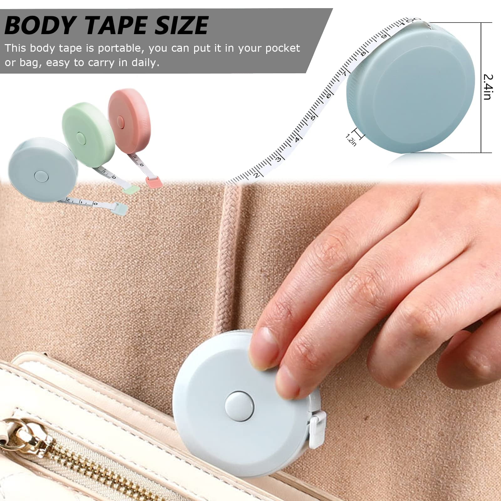 6 PC Retractable Tape Measure + Soft Measuring Tape for Body Measurements(60-Inch), Premium Sewing Tape Double Scale ... - Image 3