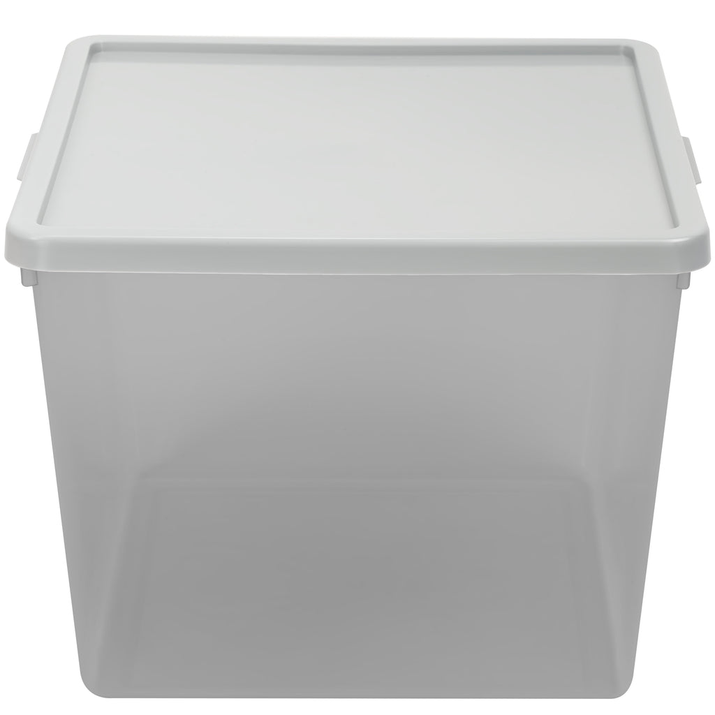 Kids Large Tinted Clear Plastic Stacking Storage Bin with Lid, Grey, 12 in x 12.4 in x 9.4 in