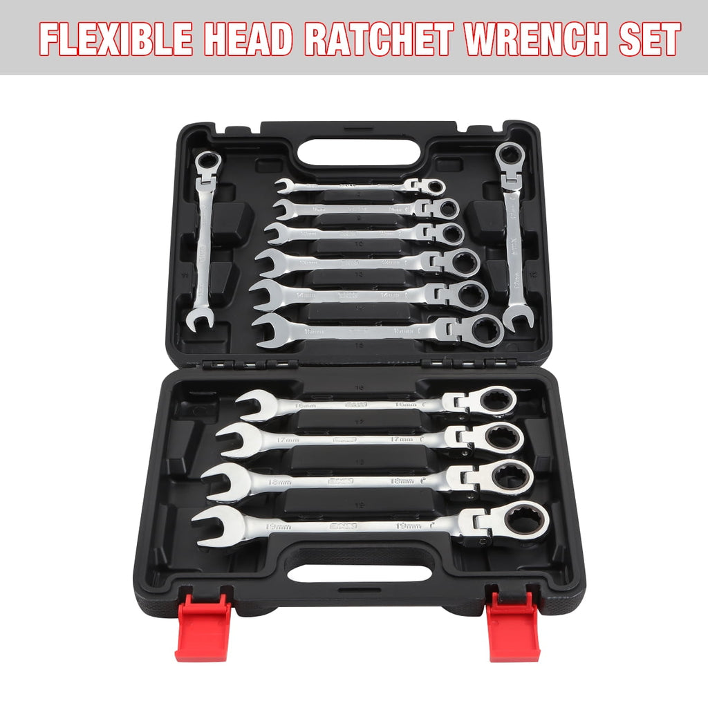 12 Piece Metric Wrench Set, 180 Flex Head & 72 Tooth Ratcheting Wrenches with Blow Mold Storage Case, Chrome Vanadium Steel, 1 Set, Black - Image 4