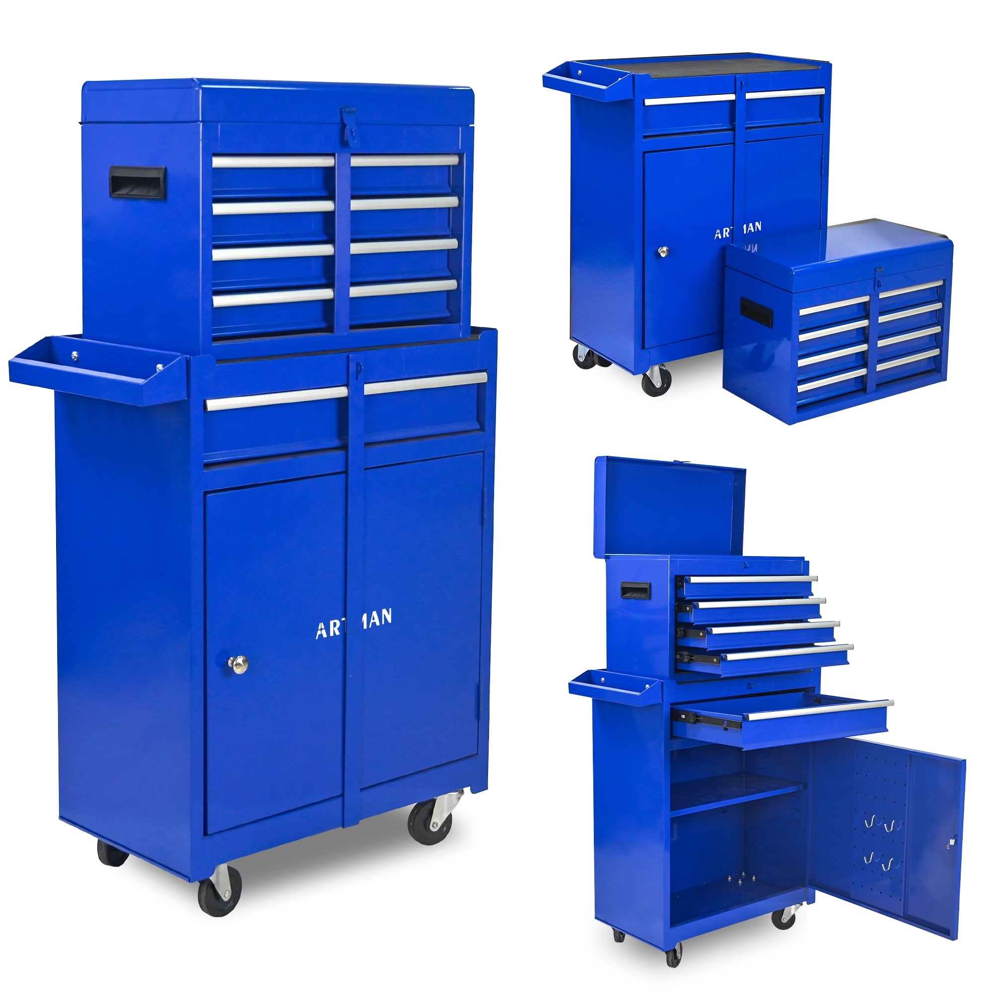 5-Drawer Tool Box, Rolling Tool Chest, Stainless Steel Tool Box with Brake Wheels and 4 Drawers, Detachable Tool Cart...