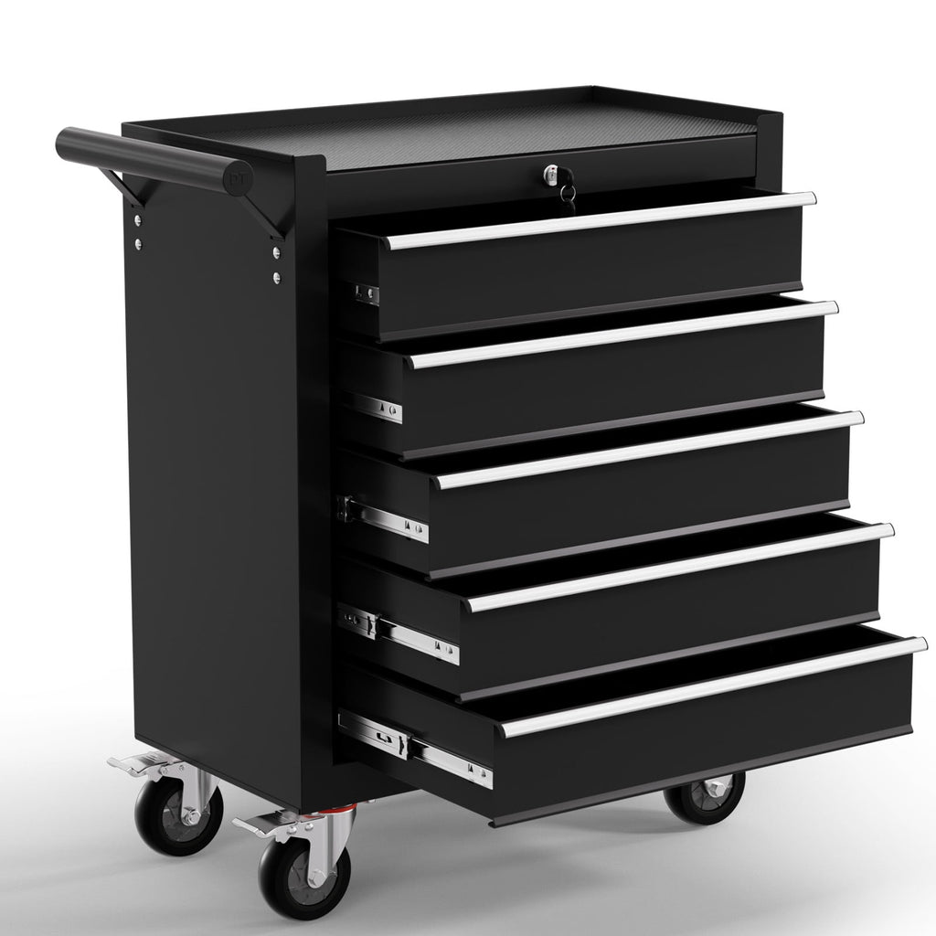 5-Drawer Cart with Wheels,High Capacity Cabinet with Locking System for Garage, Warehouse, Workshop-Black