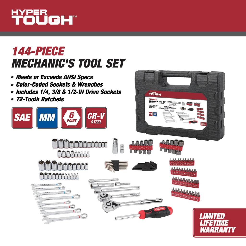 144-Piece 1/4, 3/8 and 1/2-inch Drive Mechanics Tool Set, Chrome Finish - Image 2