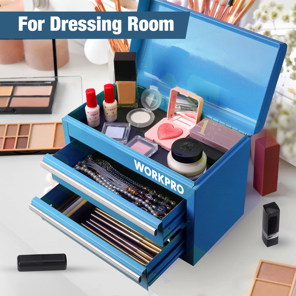 Mini Metal Tool Box with 2 Drawers and Top Storage, Small Tool Chest with Liners and PP Feet Pads, Cold Rolled Steel ... - Image 5