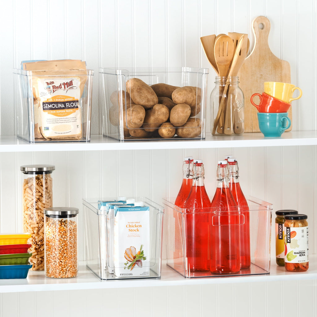 Large Deep Clear Plastic Pantry Storage Bin Organizer, Kitchen Cabinet, Fridge, Shelf and Countertop Storage Container for Pantry Organization, 12" x 7.5" x 8"