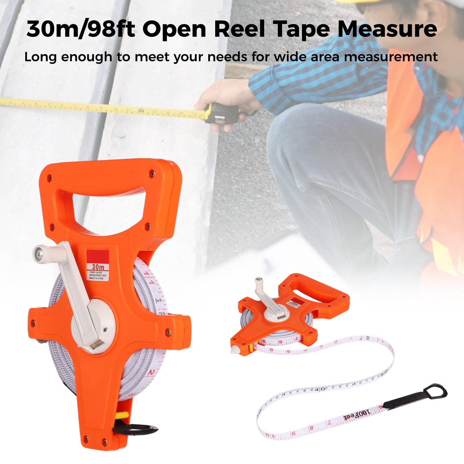 Open Reel Tape Measure, 30m/98ft Extra Long Standard & Metric Industrial Measuring Tape, Dual Sided Measuring Wheel f... - Image 2