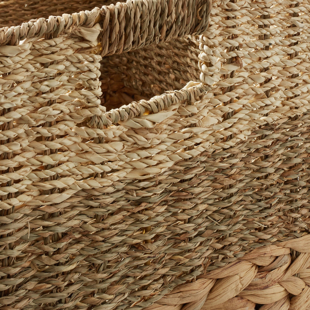 13" x 13" Water Hyacinth Storage Baskets, Natural - Set of 2 Collapsible Cube Organizers, Woven Bins for Bathroom, Bedroom, Laundry, Pantry, Shelves