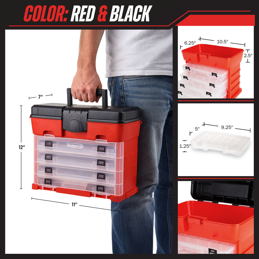 Portable Tool Storage Box - Small Parts Organizer with 4 Trays - Image 6