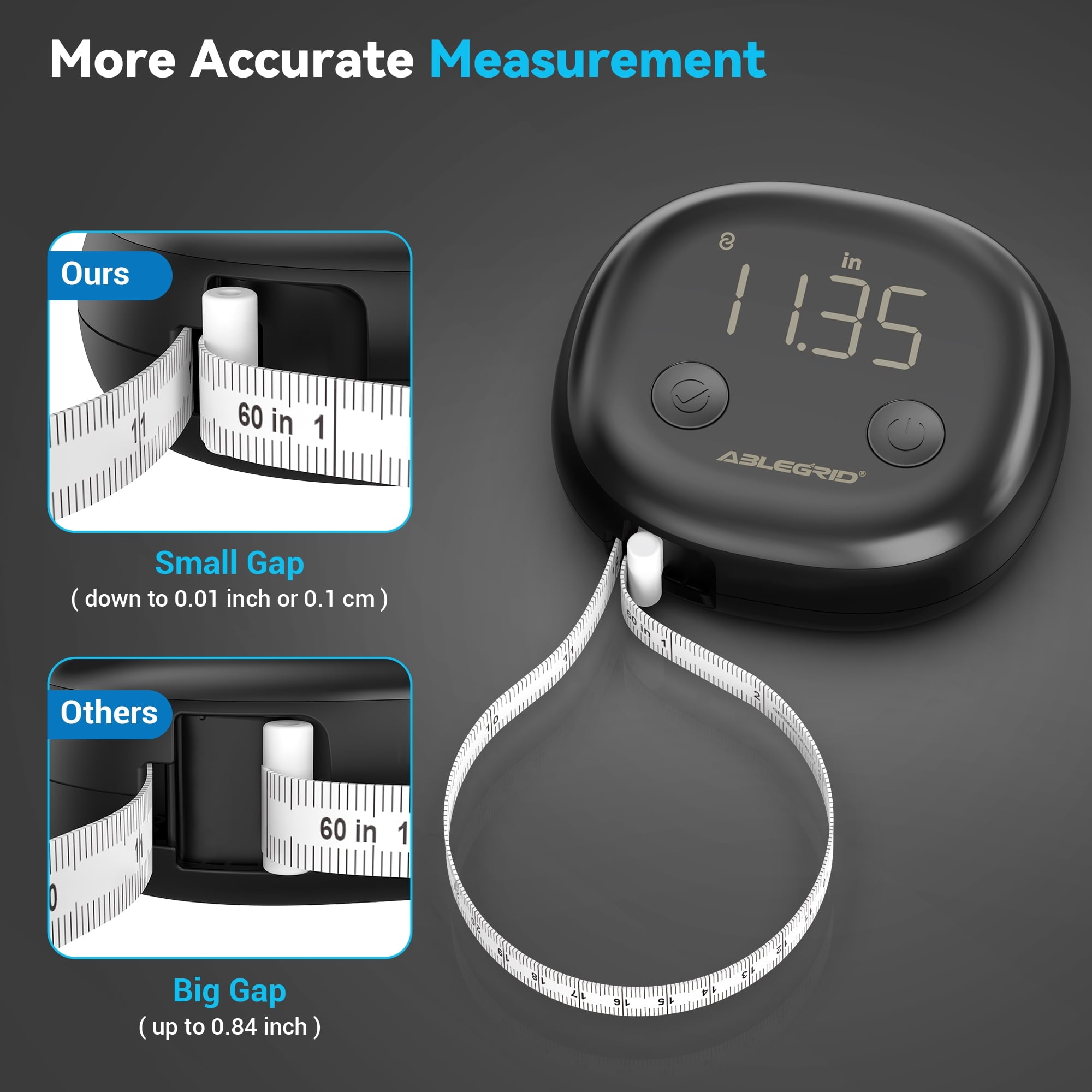 ABLEGRID Smart Body Tape Measure, Rechargeable Body Measuring Tape with APP, Accurate Retractable Digital Body Fat Measurement Device for Mu - Image 2