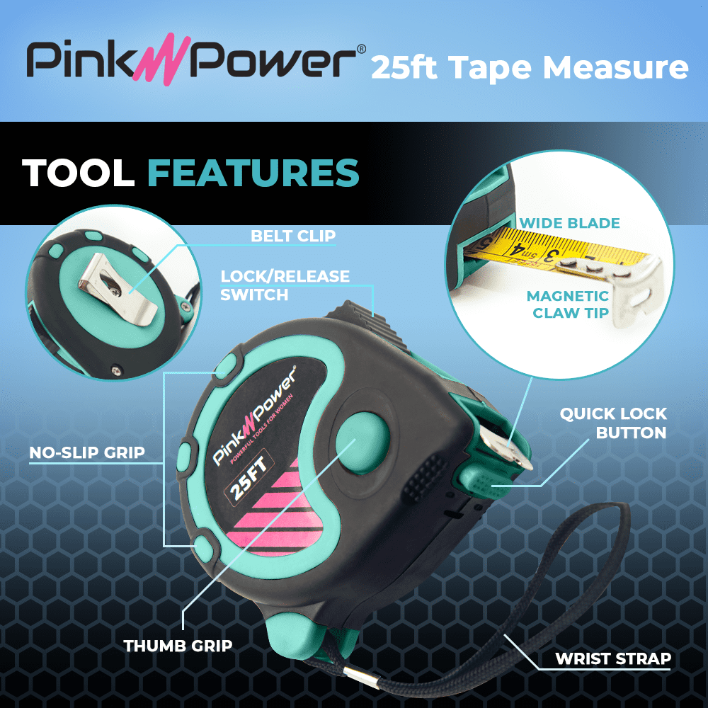 25ft Blue Tape Measure - Small Measuring Tape Measure for Tool Kit with Retractable Blade and Lock Button - Small Tap... - Image 5