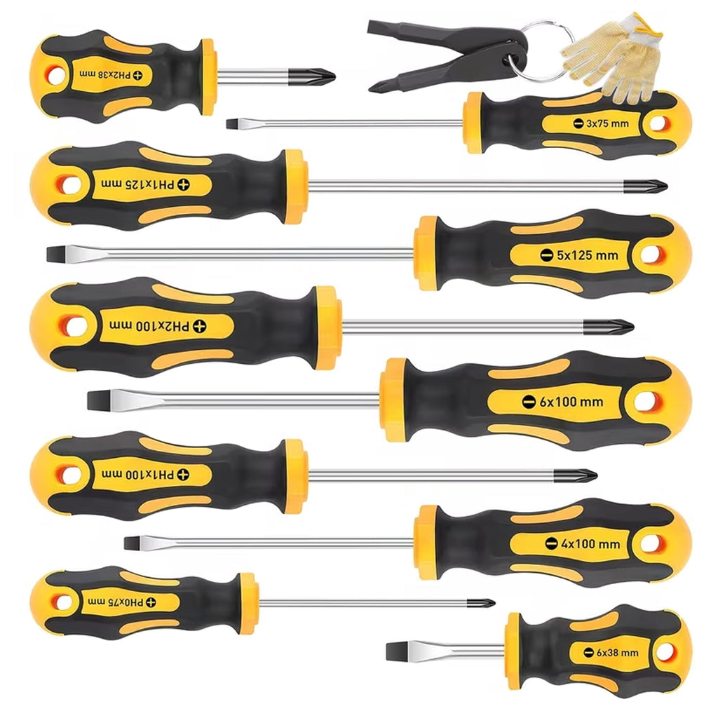 12-Piece Magnetic Screwdrivers Set, 5 Phillips and 5 Slotted Tips Professional Cushion Grip Screwdriver Set with Glove - Image 3