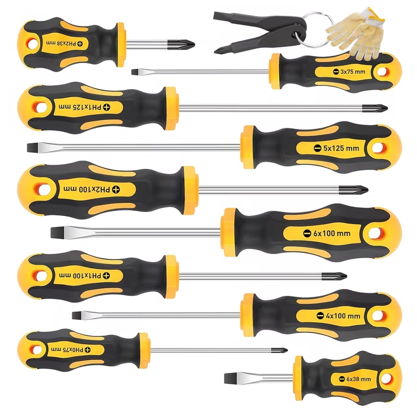12-Piece Magnetic Screwdrivers Set, 5 Phillips and 5 Slotted Tips Professional Cushion Grip Screwdriver Set with Glove - Image 3