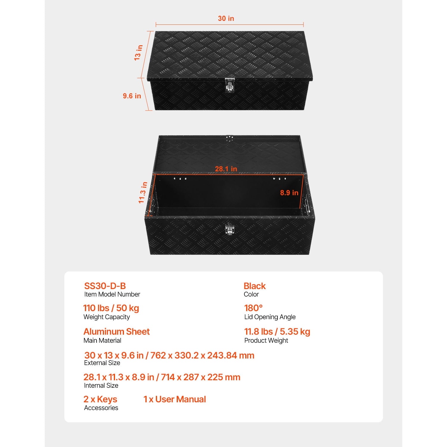 Durable Aluminum Truck Bed Tool Box, Textured Storage Box with Side Handle and Lockable Design, Organizer Chest for T... - Image 2