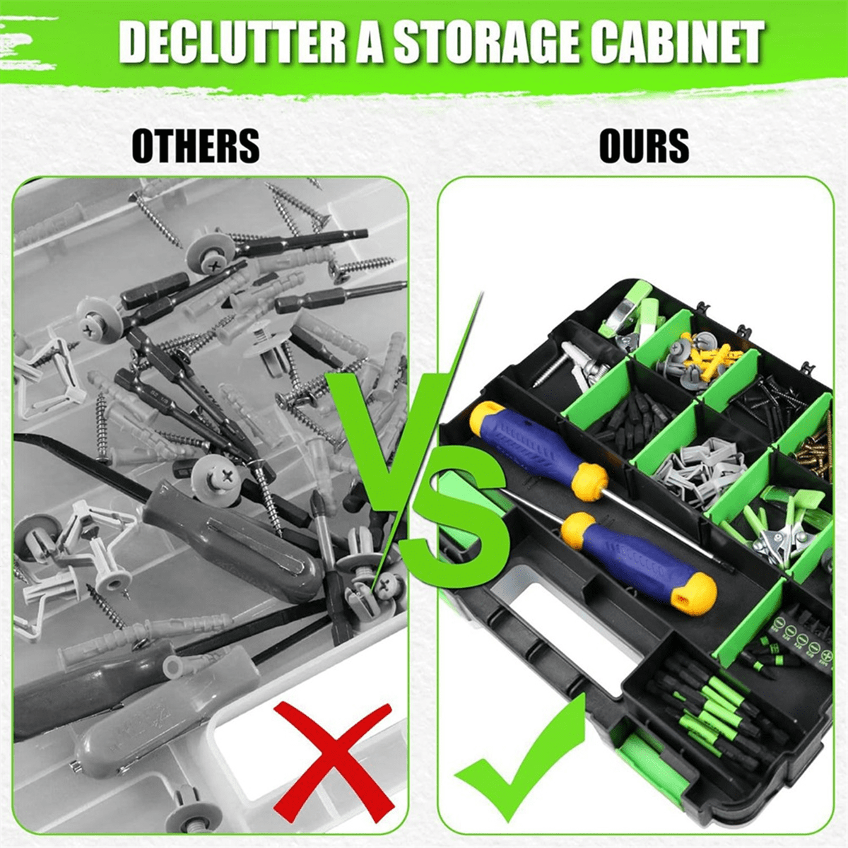 Box with 34 Compartments Hardware Storage Container for Nuts Small Parts Screw Fasteners,1 x Tool Box,Green - Image 3