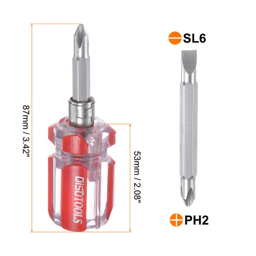 Uxcell 2 in 1 Short Screwdrivers Set PH2 Phillips SL6 Flat Head Stubby Magnetic CR-V Screwdrivers Pocket Tip Slotted - Image 2