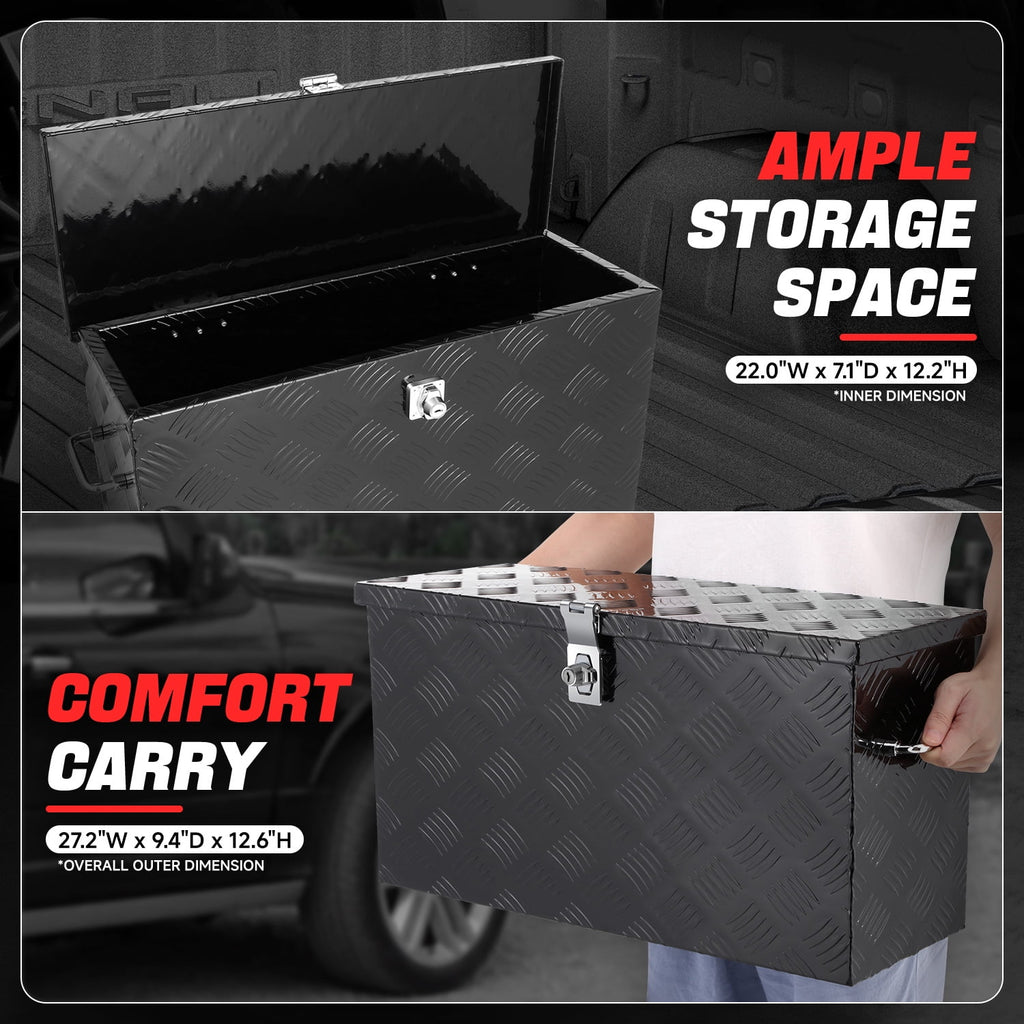 27.2"x9.4"x12.6" Aluminum Pickup Truck Trailer Trunk Bed Tool Storage Box w/ Handle Black - Image 3