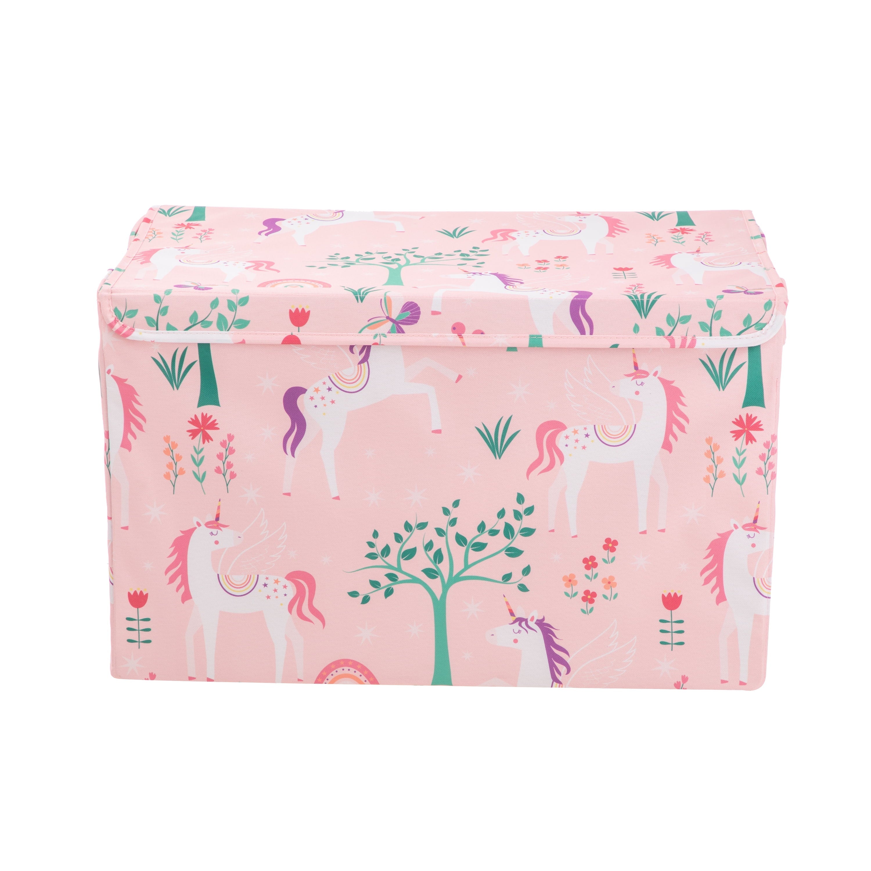 Kids Butterfly Pattern Collapsible Toy Storage Trunk, 24 in x 14.8 in x 15 in