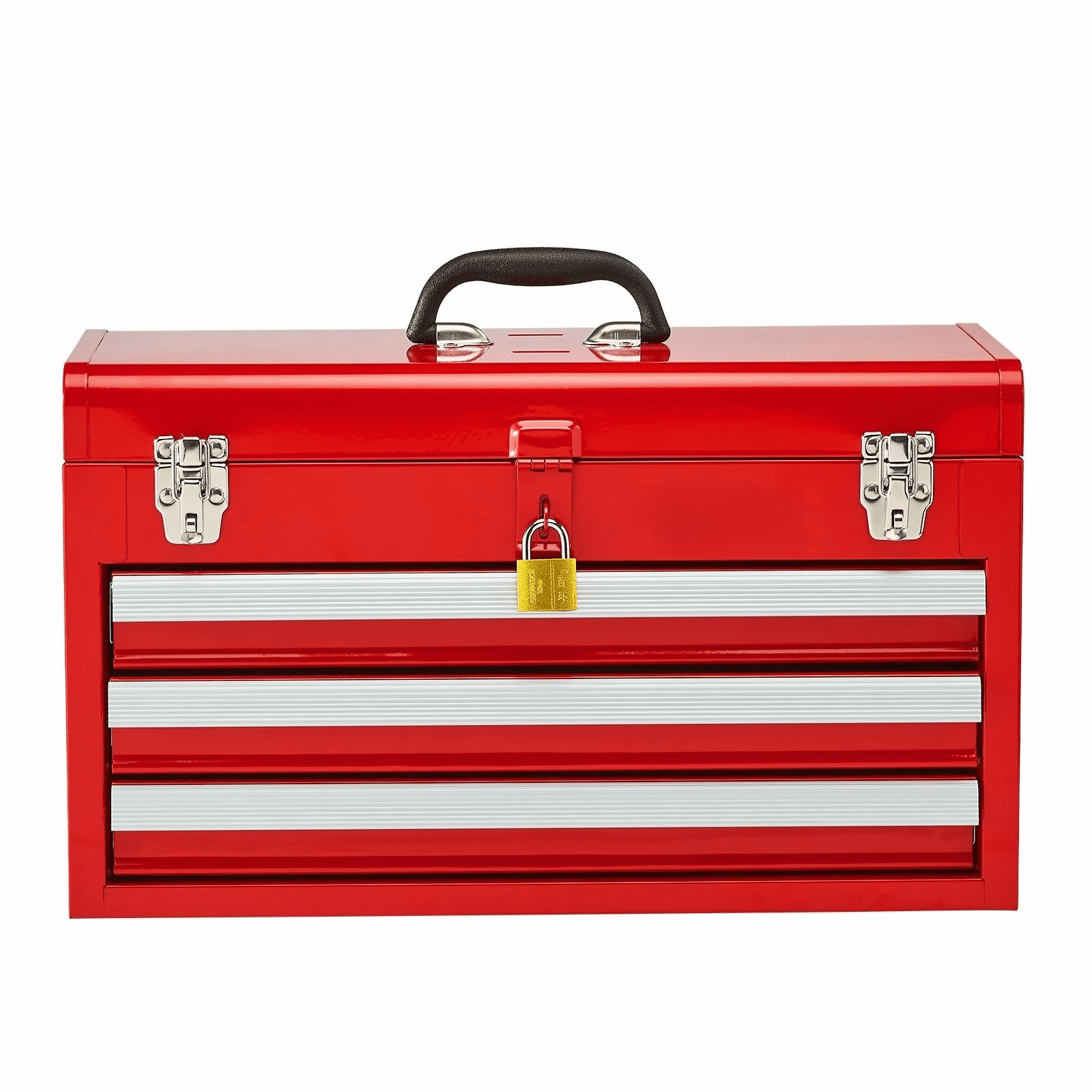 Metal Tool Box 20.5 inch Portable Tool Organizer with 3 Drawers, Red Steel Toolbox with Auto-Locking, Heavy Duty Tool... - Image 5
