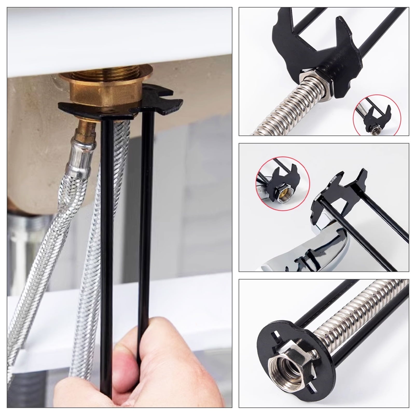 6-piece sink wrench set, 8-in-1 sink and bathroom faucet wrench, adjustable wrench with wide jaws and short handle, 1... - Image 4