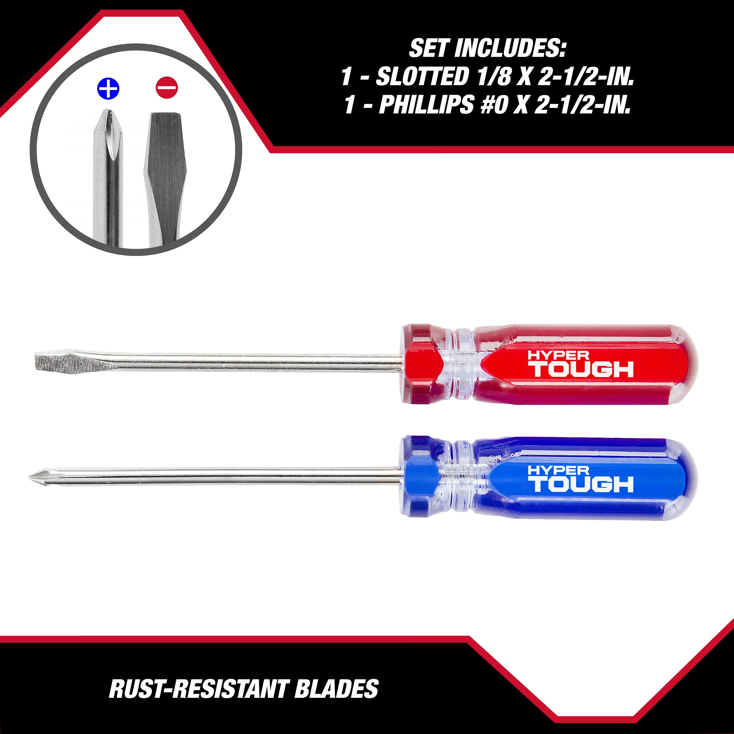 Hyper Tough 2-Piece Acetate Handle Mini Pocket Screwdriver, 4 1/2-inch Screwdriver Set, Includes 1 Phillips & 1 Flat Head - Image 4