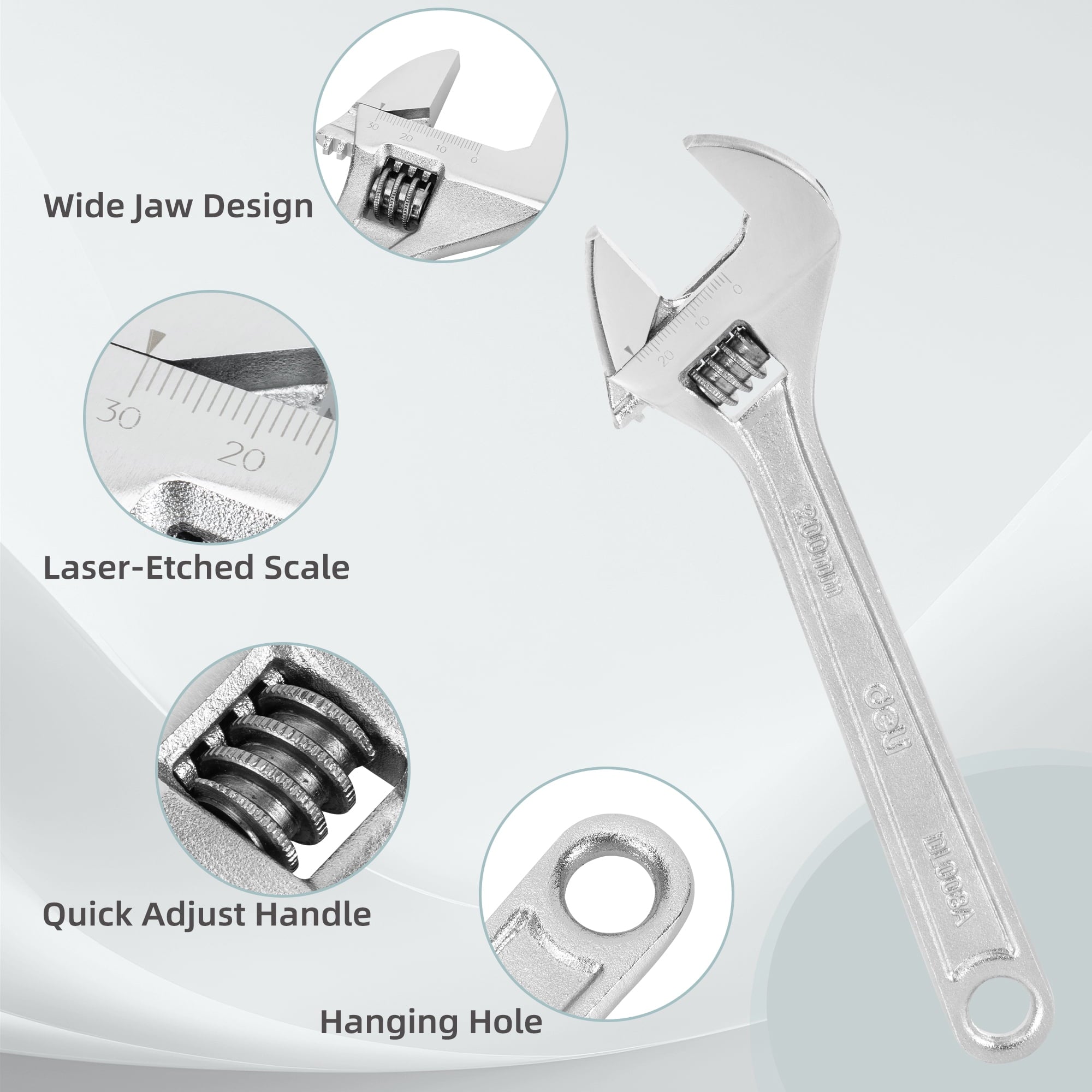 3-Piece Adjustable Wrench Set with Comfort Handles,6", 8" & 10" - Image 5