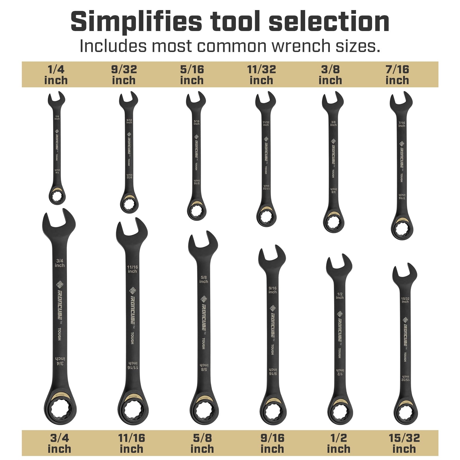 12-Piece Ratcheting Wrench Set: SAE 1/4" to 3/4" - 72-Tooth - Tough Black - Chrome Vanadium Steel - with Organizer - Image 5