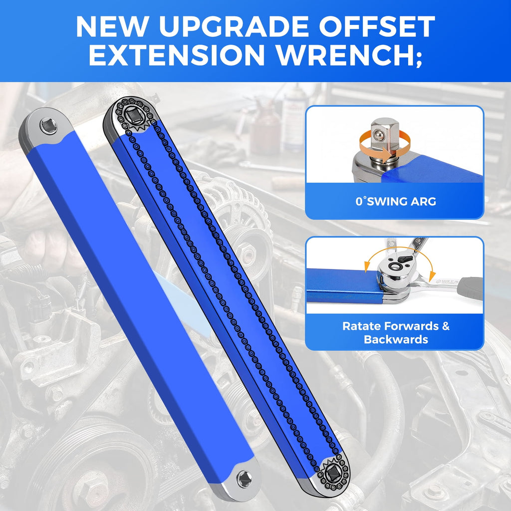 Lafati 15.4" Offset Extension Wrench Set - Impact Ready Zero-Degree Reach Tool, Includes 1/4", 3/8", 1/2" Drive Adapters, Heavy-Duty High Ca - Image 4