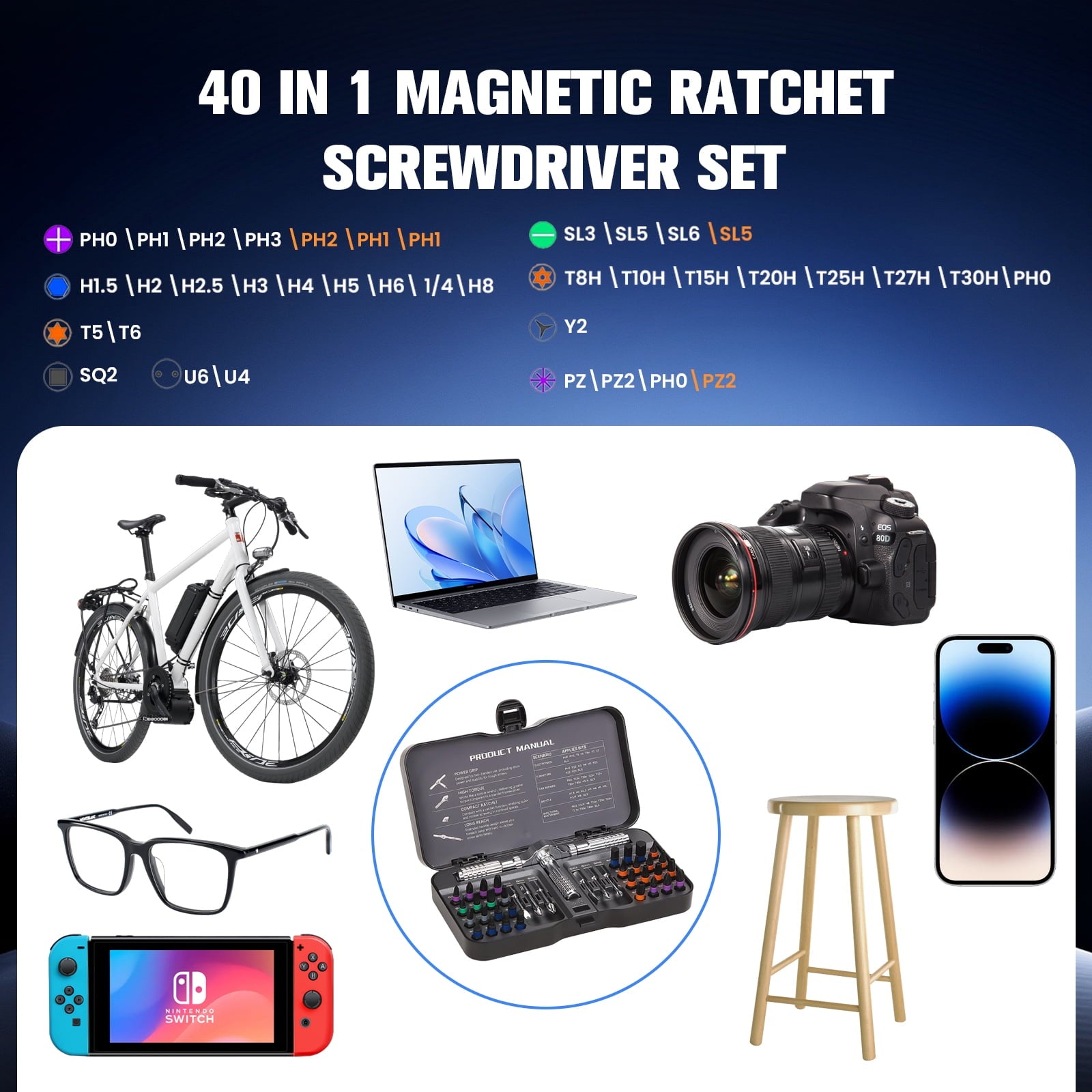 HUANCTOMA 40 In 1 Magnetic Screwdriver Set,Detachable T Handle Ratchet Screwdriver Set for DIY, Electronics,Car,Bicyc... - Image 6