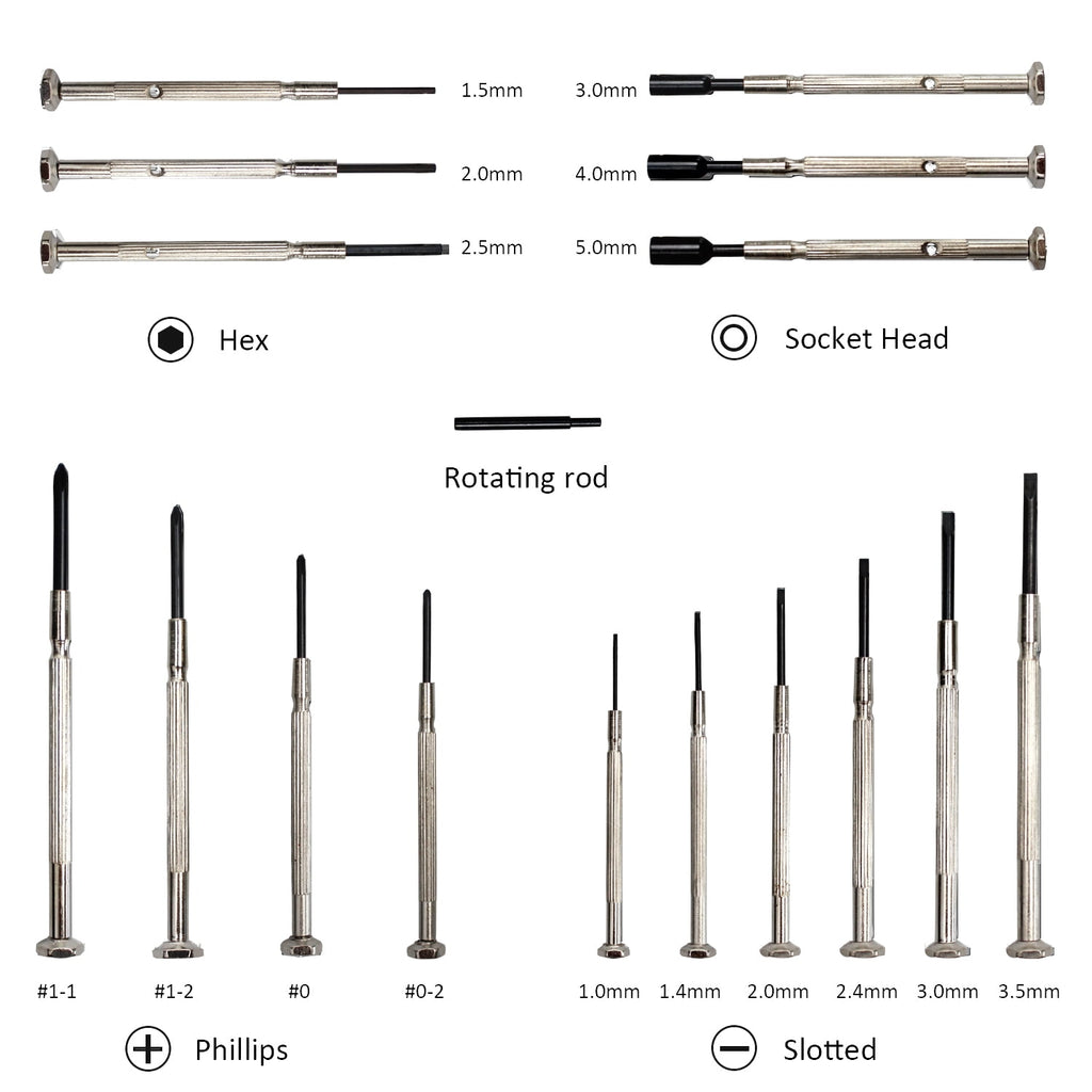 Mini Precision Screwdriver Set, 16 Pcs with Case, Flat head Phillips Hex Socket Head, Suitable for Watch Repair, Eyeglass Repair, Laptop Rep - Image 2