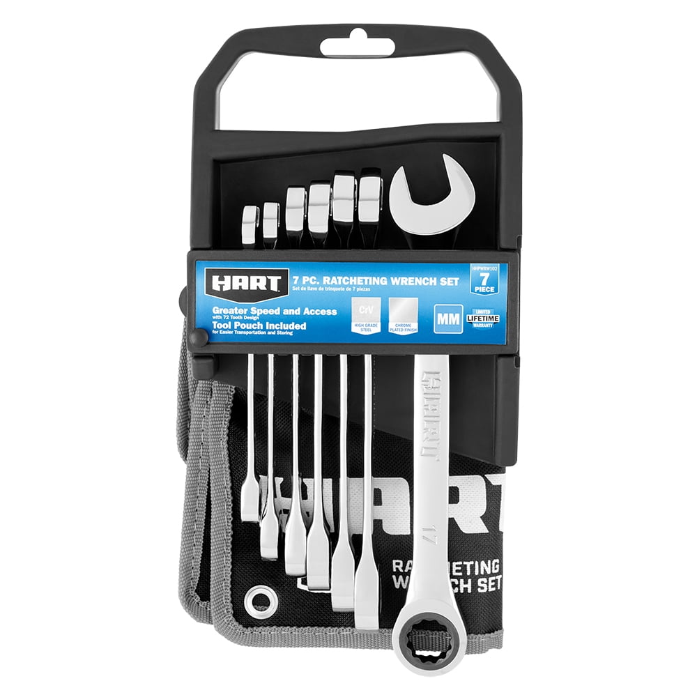7-Piece MM Ratcheting Wrench Set with Tool Pouch, Chrome Vanadium - Image 3
