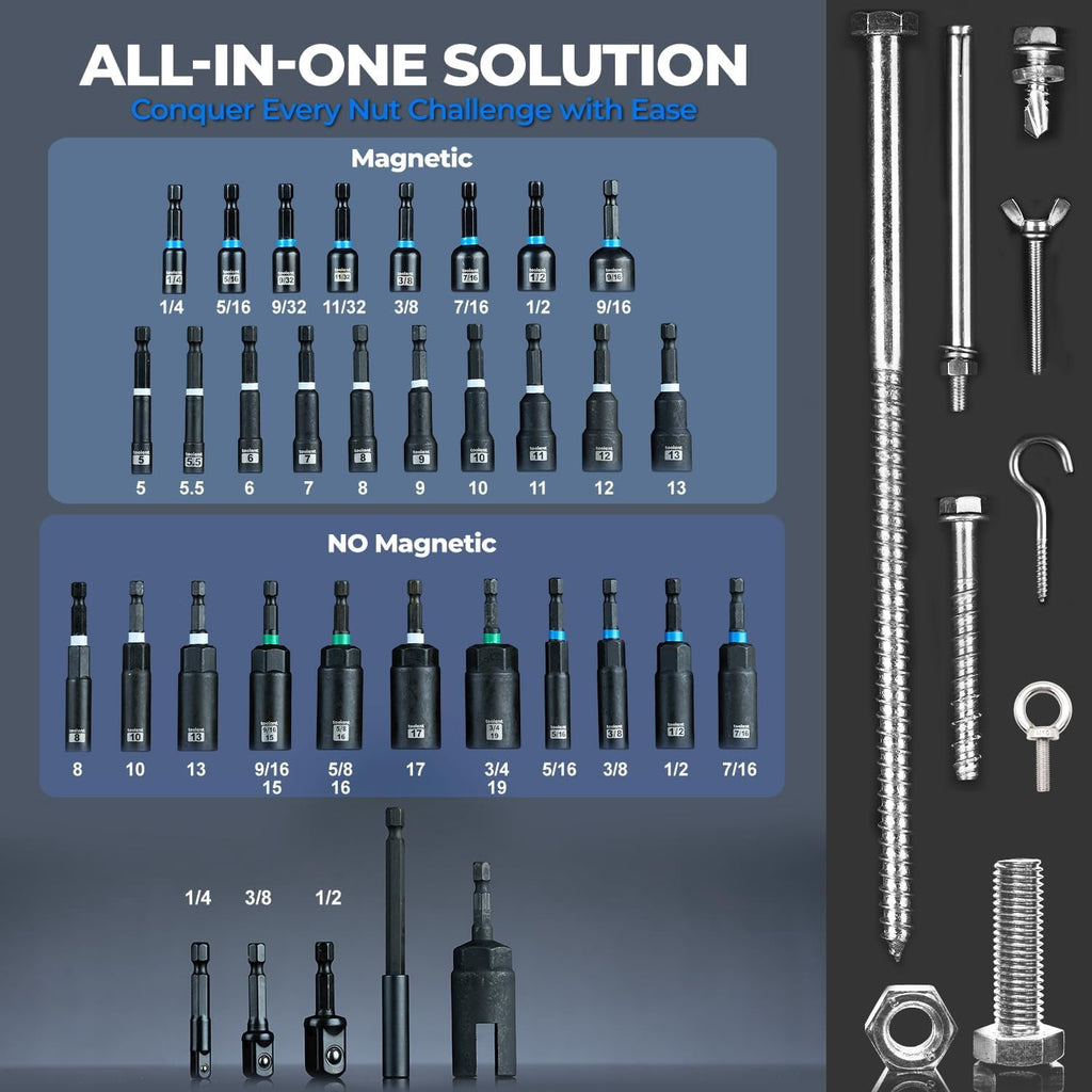 34-Piece Impact Magnetic Nut Driver Screwdriver Set with Accessories - Image 2