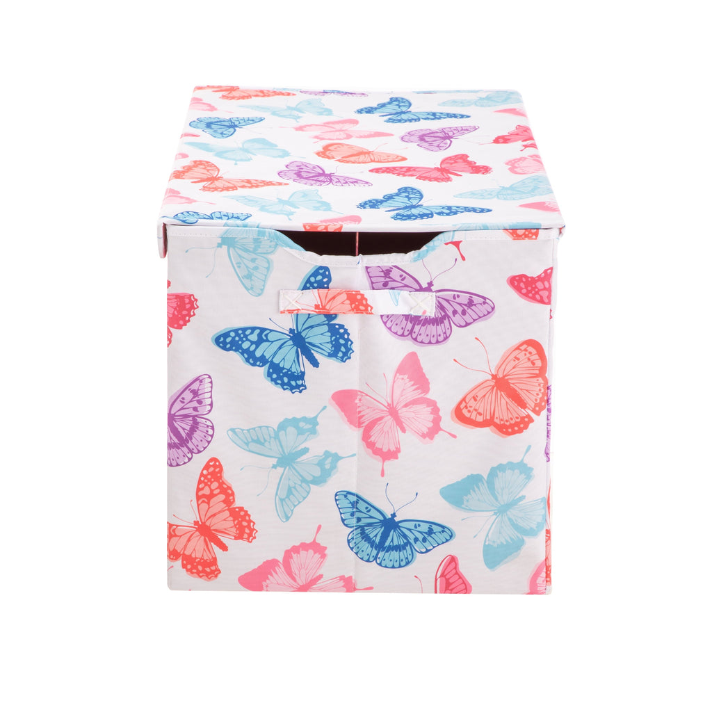 Kids Butterfly Pattern Collapsible Toy Storage Trunk, 24 in x 14.8 in x 15 in