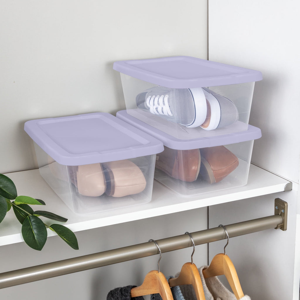 Set of (10) 6 Quart Small Storage Bins, Clear Plastic Storage Containers with Snap-on Lids, White