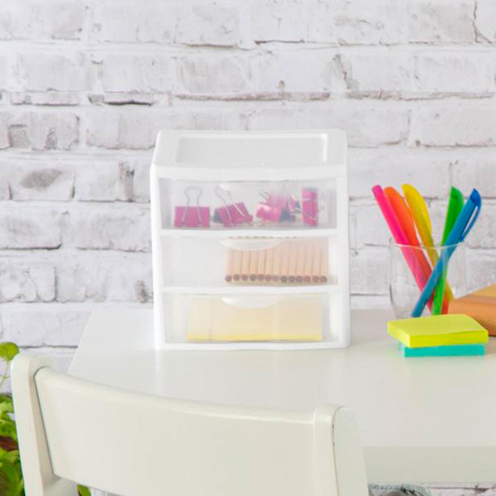, 3 Drawer Clear Storage Bin, Desktop Drawer Storage Container, White