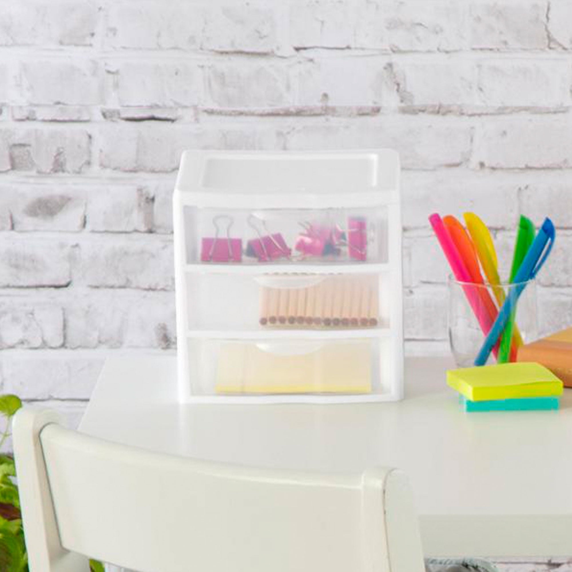 , 3 Drawer Clear Storage Bin, Desktop Drawer Storage Container, White