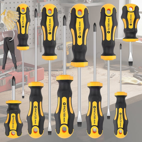 12-Piece Magnetic Screwdrivers Set, 5 Phillips and 5 Slotted Tips Professional Cushion Grip Screwdriver Set with Glove - Image 2