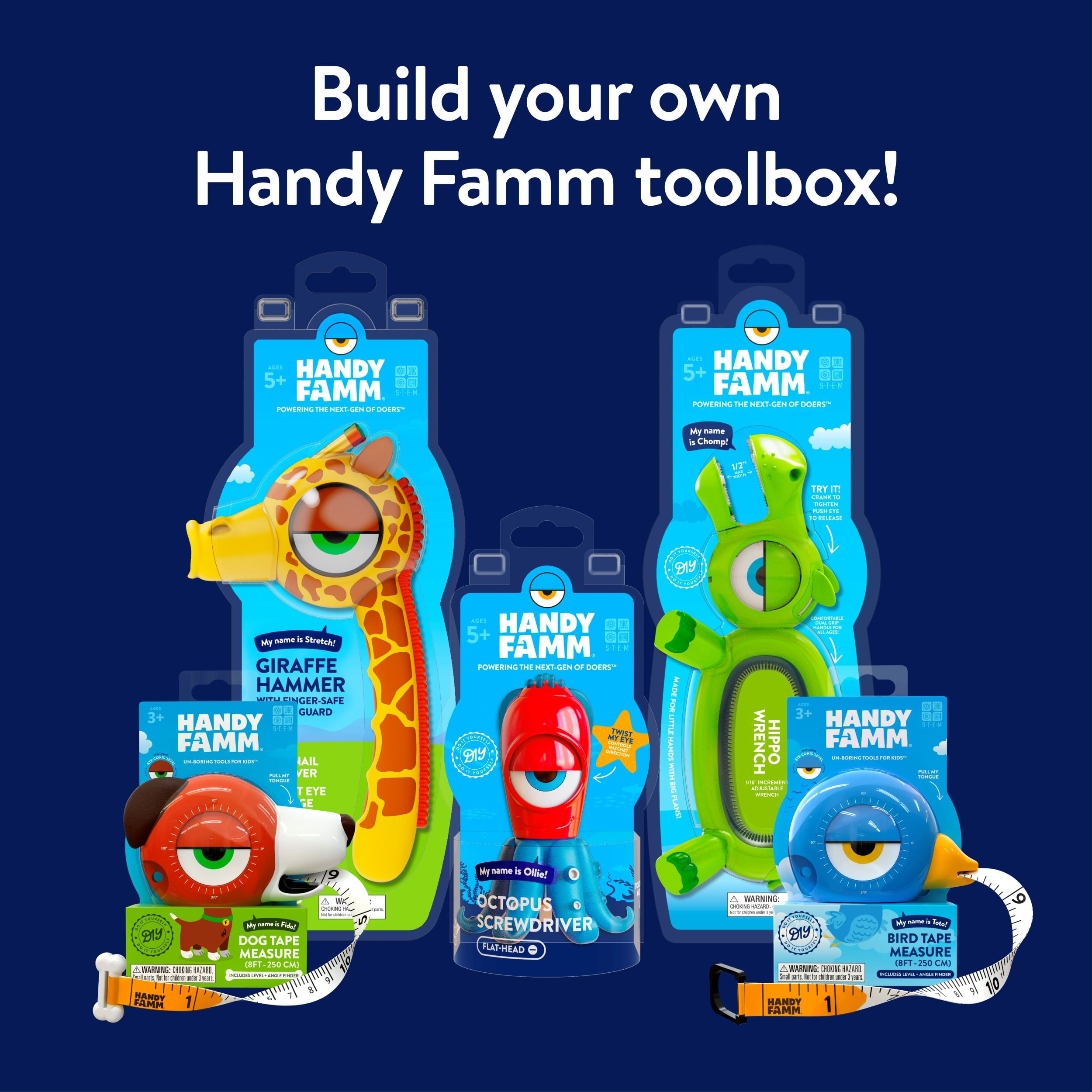 Handy Famm Retractable Mini 8ft Bird Tape Measure STEM Toy, Blue - Image 3