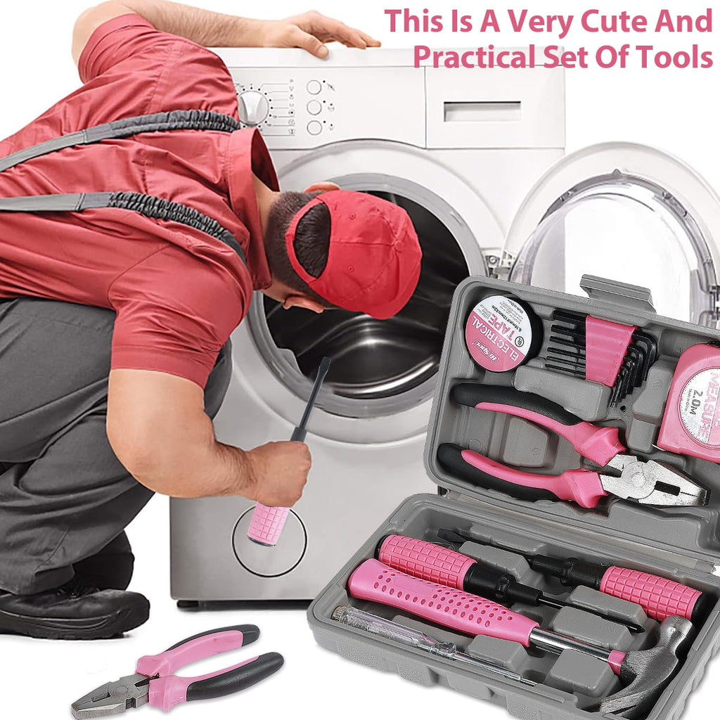 Tool Set,Home Repair Tool Kit,Pink Tool Set for Women,with Case,Steel,Pink,1.58 lbs - Image 3