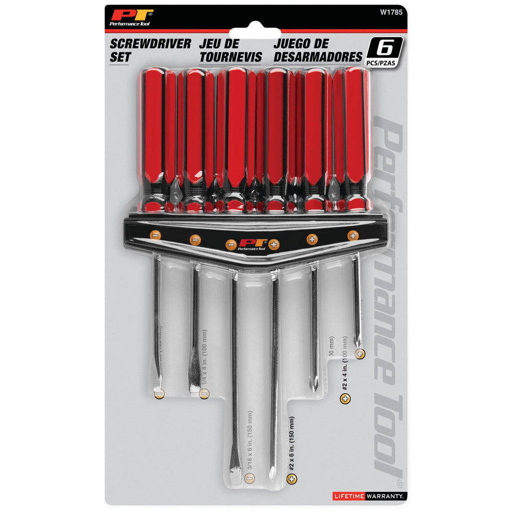 W1785 6 Pc. Screwdriver Set - Phillips, Slotted, Alloy Steel Shafts, Chrome-Plated, Fluted Handles, Added Length for ... - Image 6