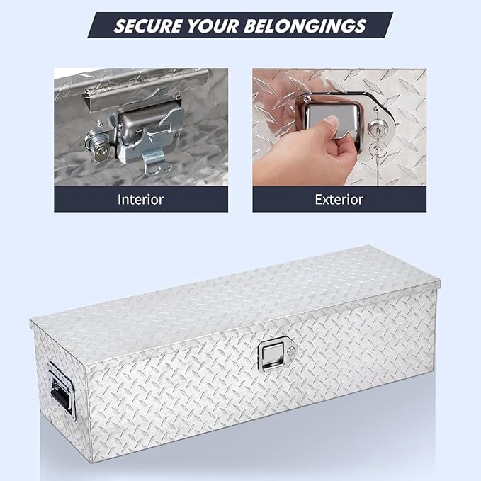 36 Inch Heavy Duty Aluminum Diamond Plate Tool Box Pick Up Truck Bed RV Trailer Toolbox Waterproof Square Storage Organizer with Side Handle - Image 6