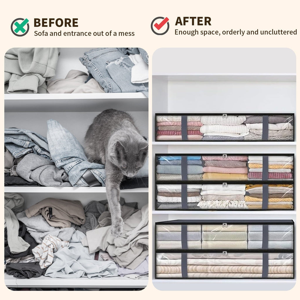 Underbed Storage Bag 90L, 3 Large Bins with Reinforced Handles Containers, Visible Clothes Storage Bags for Blanket Pillow Quilts, Closet Organizers