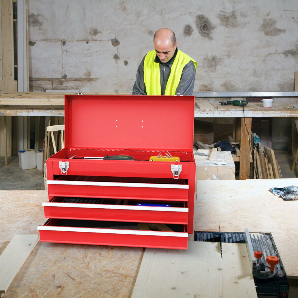 Portable Tool Chest Box Storage Cabinet Garage Mechanic Organizer 3 Drawers Red - Image 4