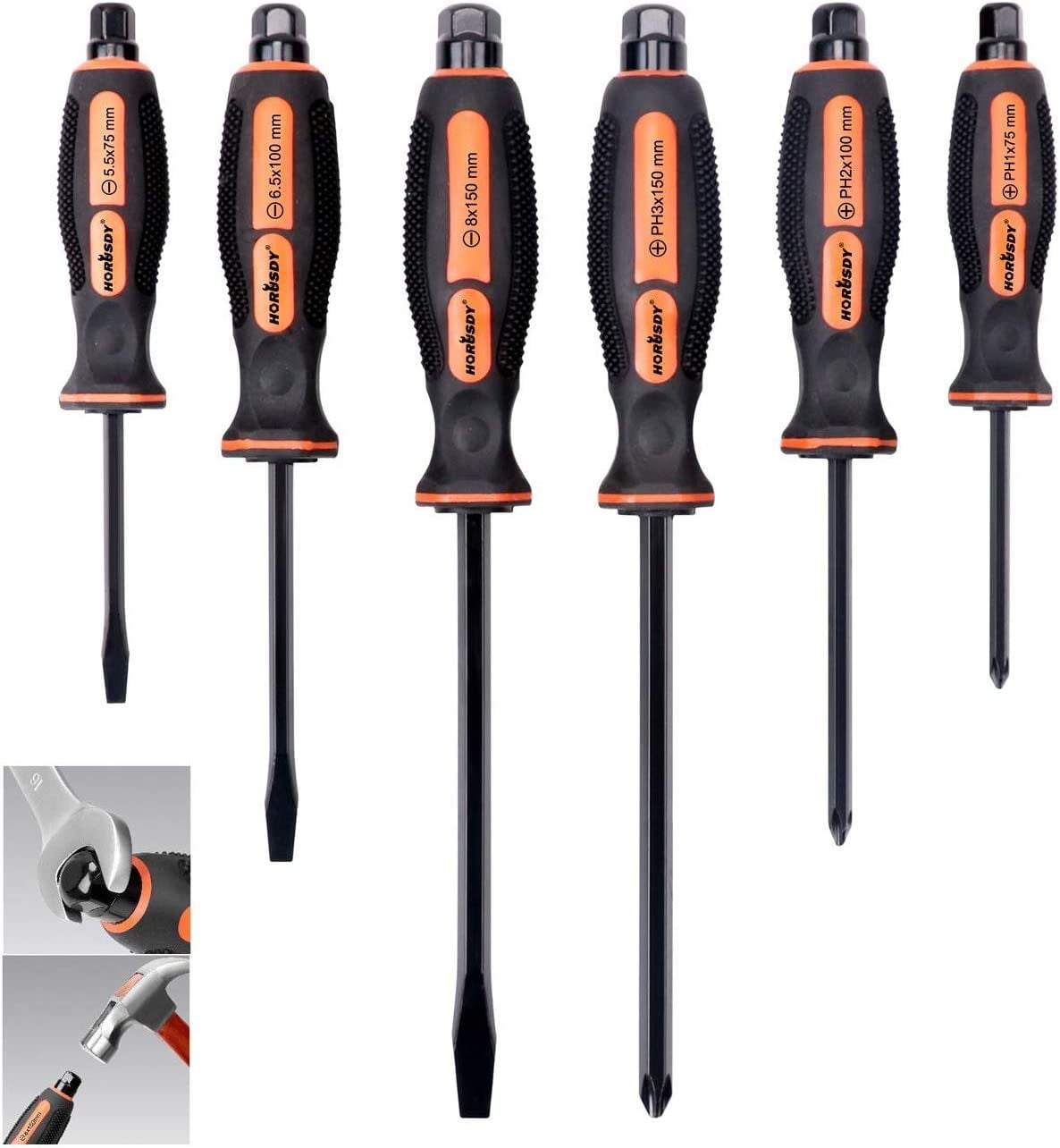 6-Pieces Magnetic bolster Screwdriver Set 3 Phillips 3 Flat Head Tips Fastening Chiselling and Loosening