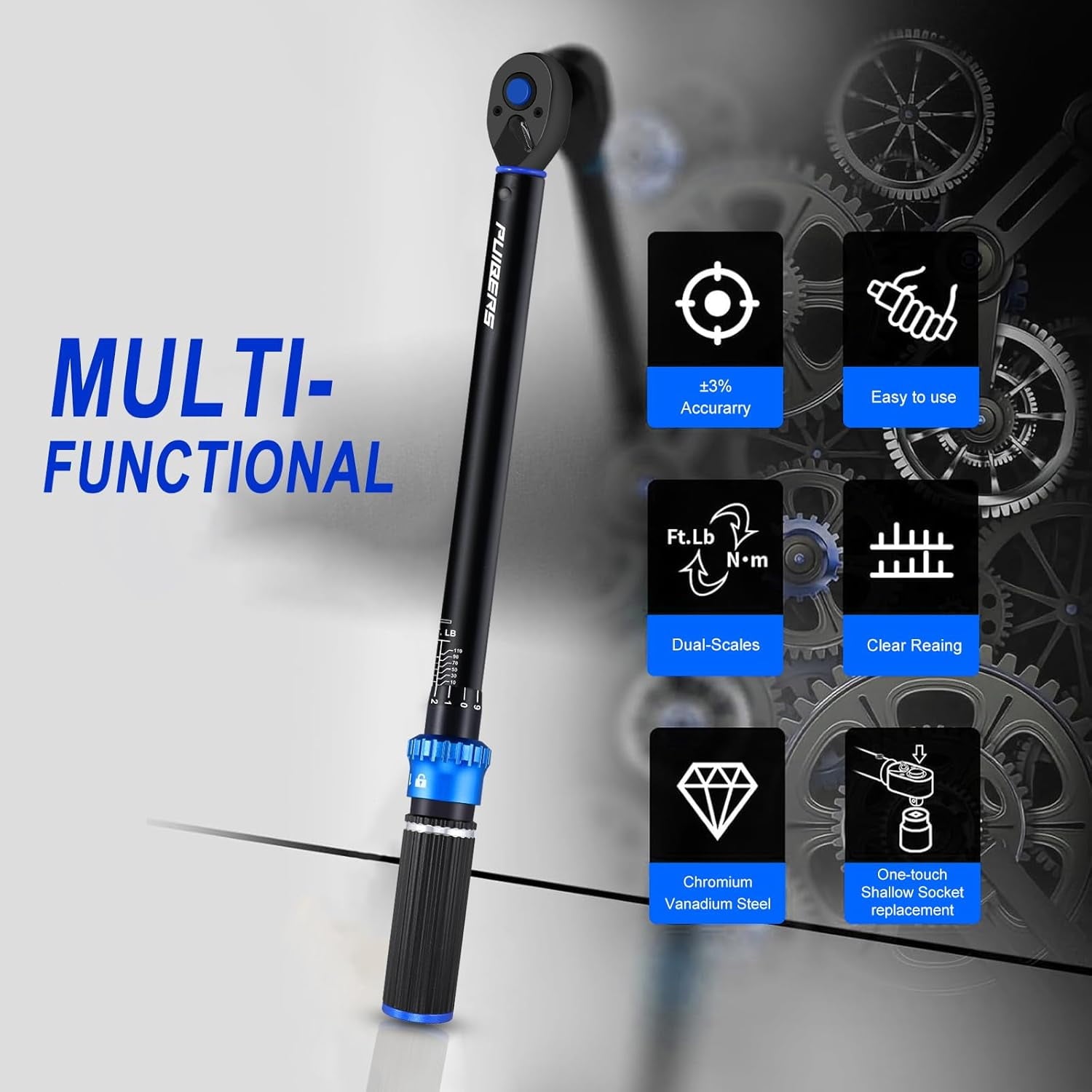 3/8 inch Drive Click Torque Wrench, Torque Wrench 3/8 Torquimetro 10-110 Nm, Dual-Direction Adjustable 72 Tooth Click... - Image 5