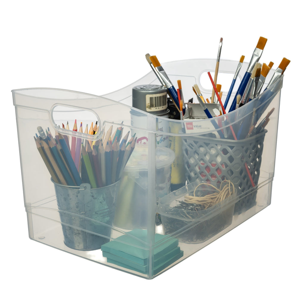 Clear Plastic Utility Storage Bin Organizer with Built-In Handles, Large Storage Container for Pantry, Closet, Cabinet and Shelf Organization, 15.3" x 10.4" x 9.8"