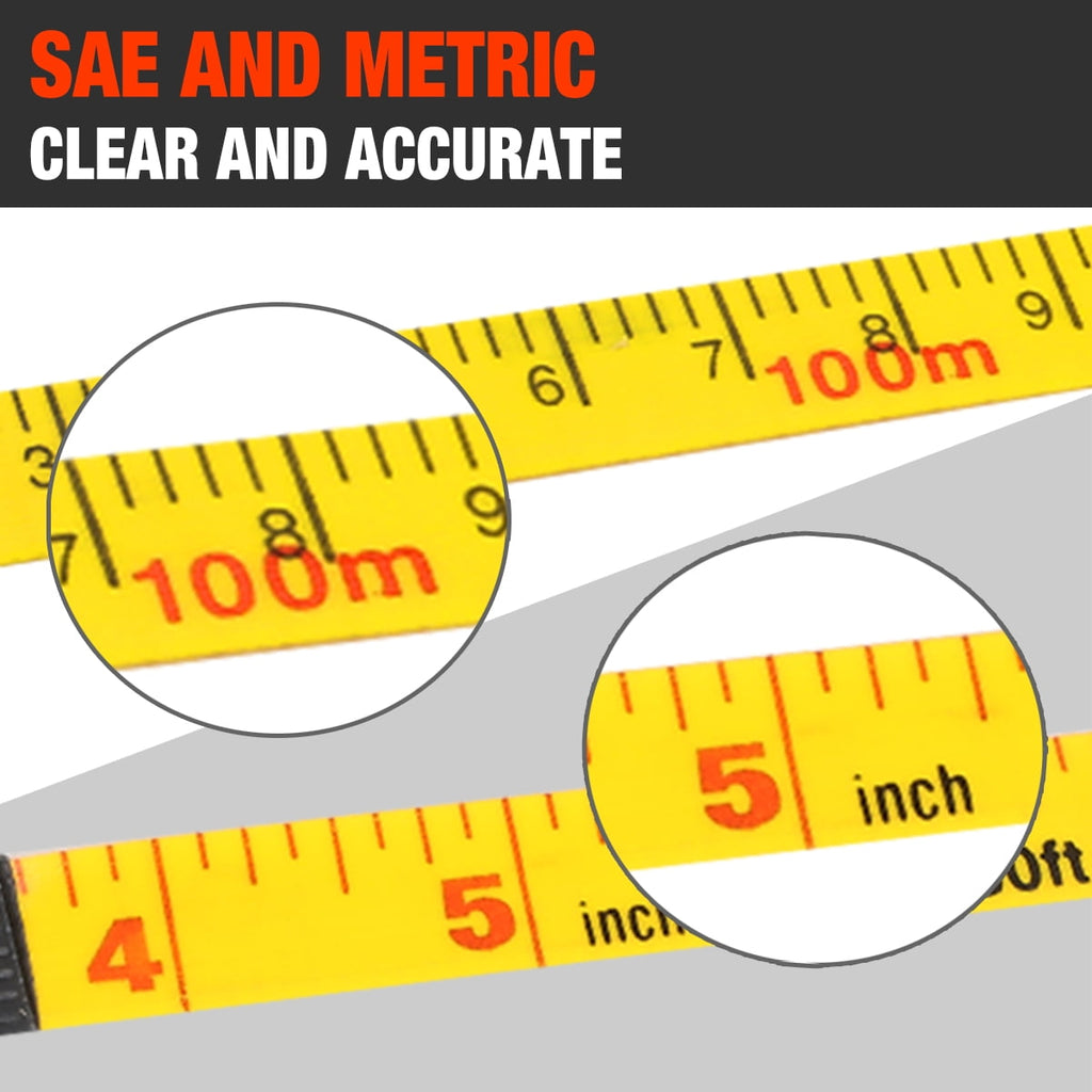 Contractor-Grade Open Reel Fiberglass Measuring Tape, Distance Measurement Tool Kit, [1] 1/2" / 330 Ft Reel, Orange/Y... - Image 3