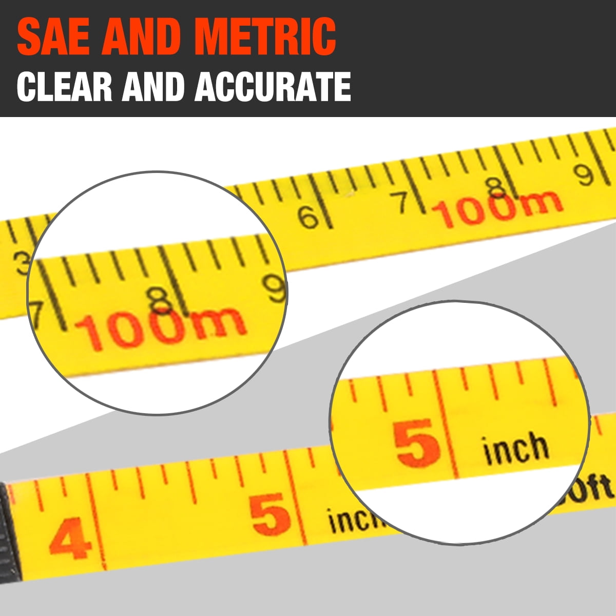 Contractor-Grade Open Reel Fiberglass Measuring Tape, Distance Measurement Tool Kit, [1] 1/2" / 330 Ft Reel, Orange/Y... - Image 3