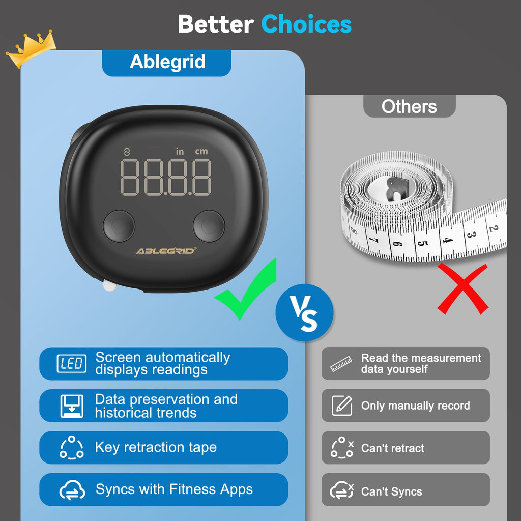 ABLEGRID Smart Body Tape Measure, Rechargeable Body Measuring Tape with APP, Accurate Retractable Digital Body Fat Measurement Device for Mu - Image 6