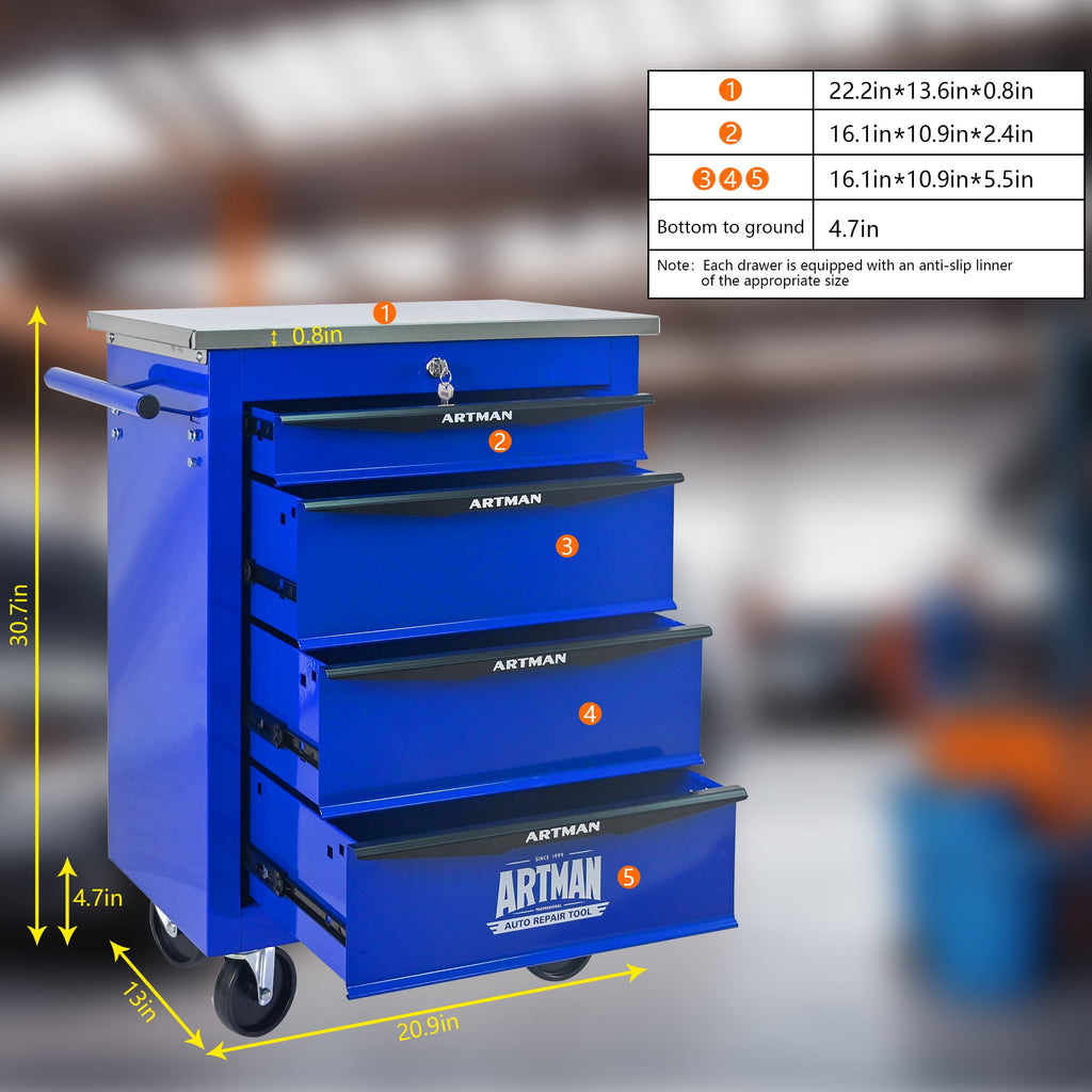 4 Steel Storage Rolling Tool Chest Cabinet Cart with Wheels and Stainless Steel Roof for Workshop Garage Warehouse - Image 2