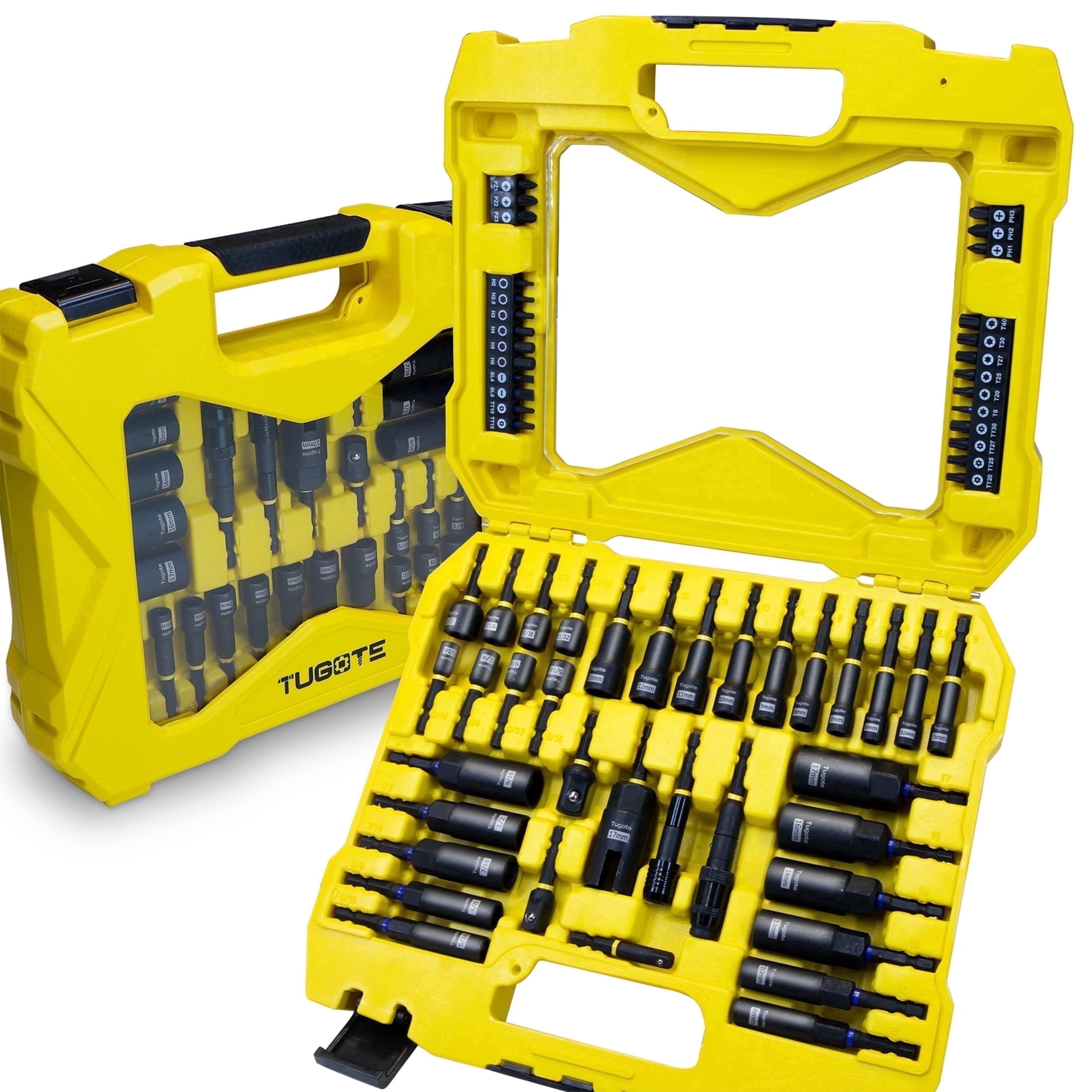 61PCS Impact Nut Driver Set - Magnetic Deep Nut Drivers for Drills, Includes Metric & SAE Socket Adapters, Wing Nut Driver, 1/4'' Quick Chan